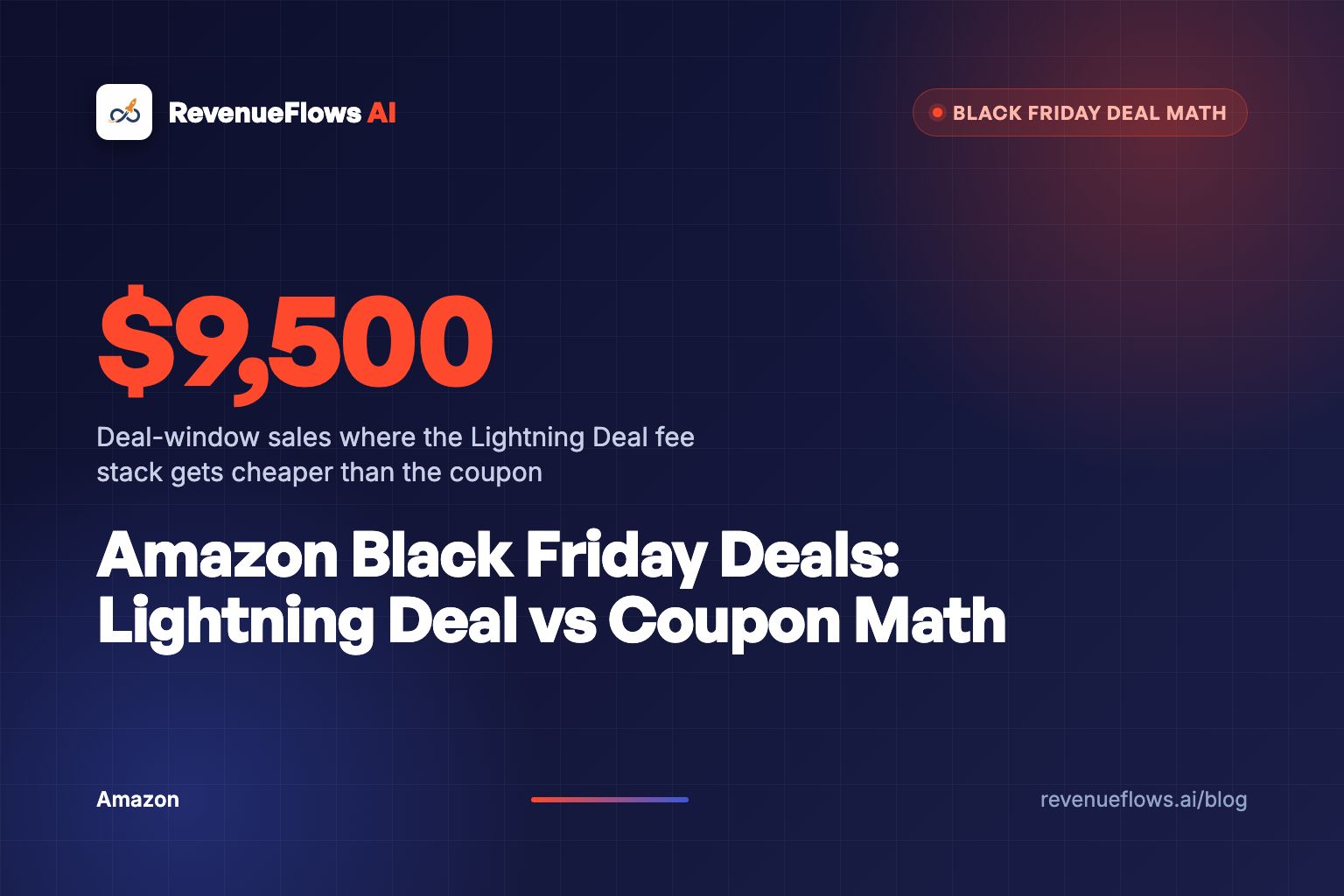 A single cardboard shipping box lit in warm orange on a dark navy warehouse floor, with a paper price tag hanging off one corner.