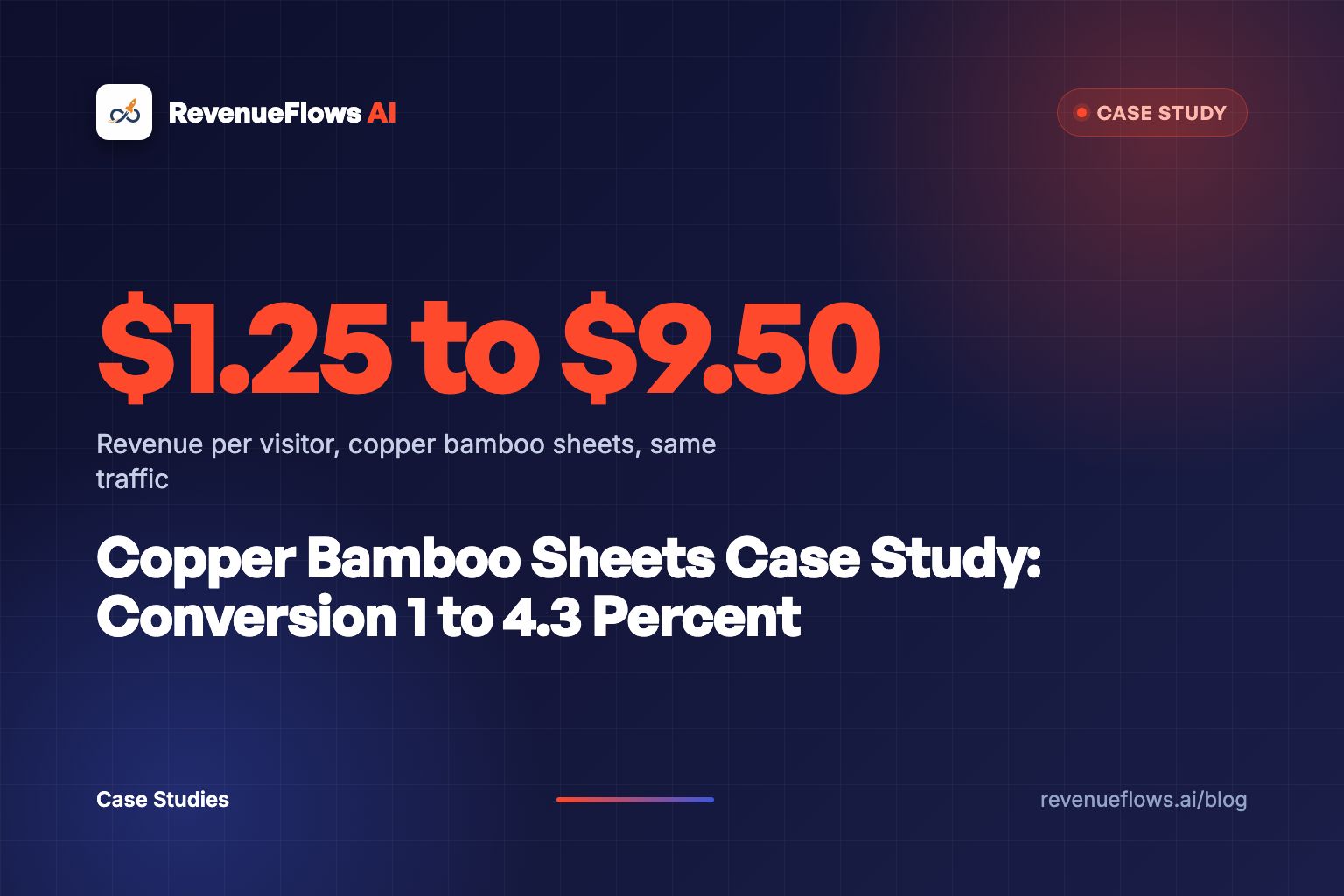 A neatly folded stack of copper-toned bamboo sheets on a dark navy surface, lit by a single warm orange light across the fabric.